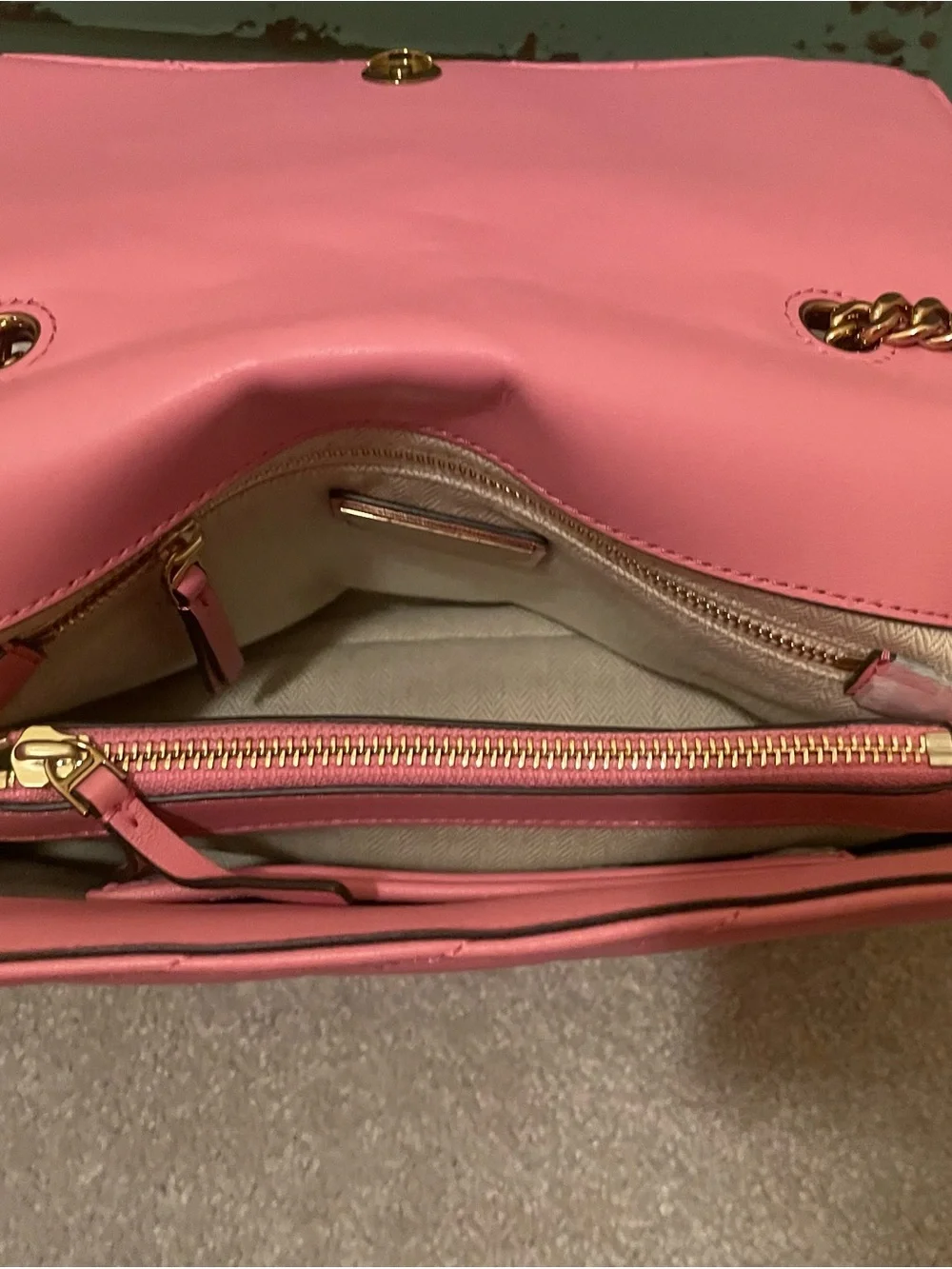 Tory Burch Pink Chevron Quilted Shoulder Bag with Gold Chain